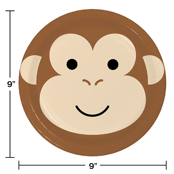 Party Decorations Animal Faces Dinner Plate, Monkey 8ct