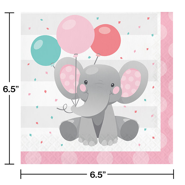 Party Decorations Enchanting Elephants Girl Luncheon Napkin 16ct