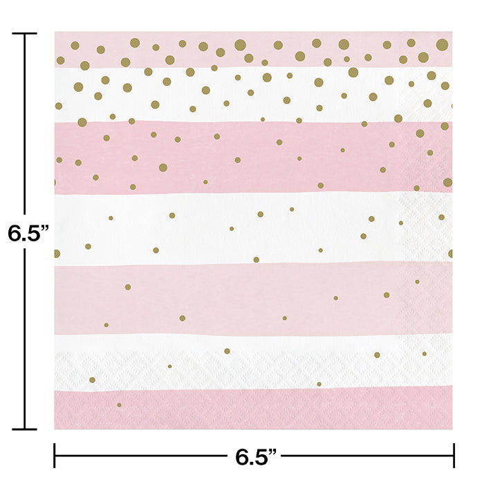 Party Decorations Pink Gold Celebration Luncheon Napkin, Stripes 16ct