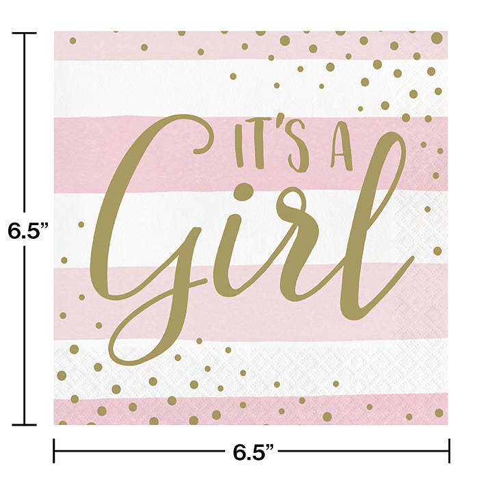 Party Decorations Pink Gold Celebration Luncheon Napkin, It's A Girl 16ct