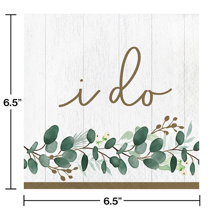 Party Decorations Eucalyptus Greens Luncheon Napkin, I Do 16ct