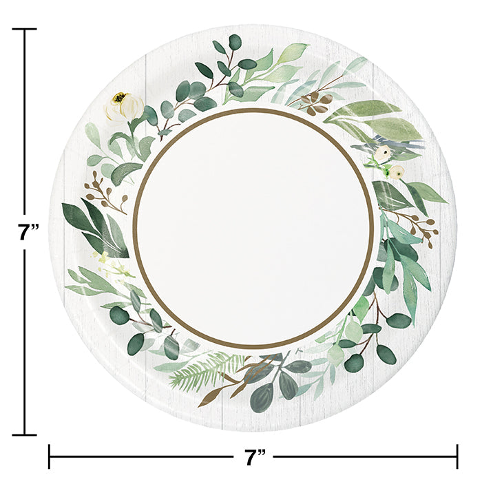 Party Decorations Eucalyptus Greens Paper Dessert Plate 8ct