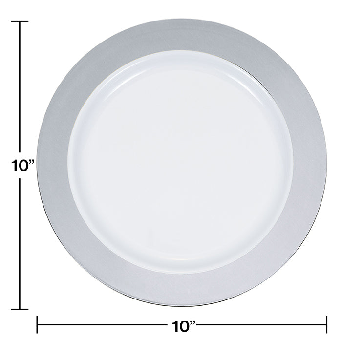 Party Decorations 10.25" Silver Rim Plastic Plate 10ct