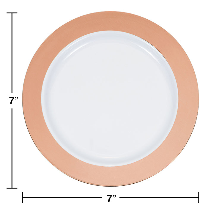 Party Decorations 7.5" Rose Gold Rim Plastic Plate 10ct