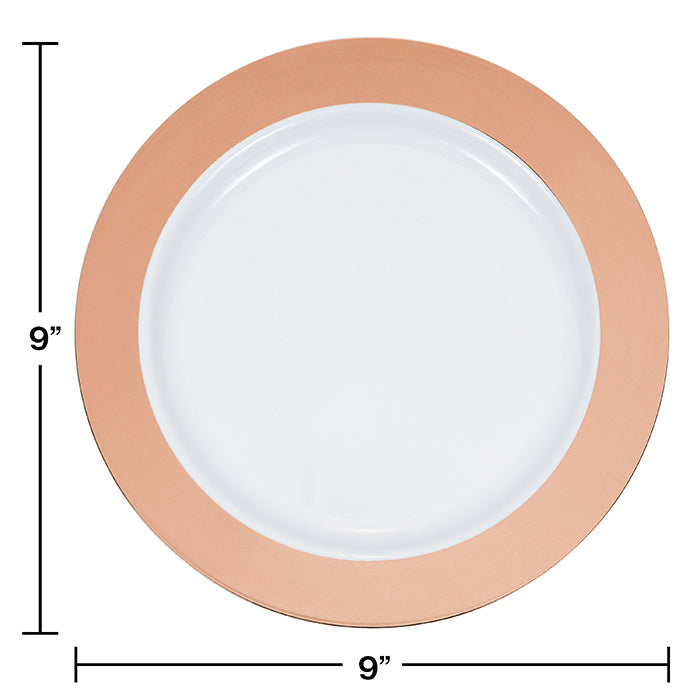 Party Decorations 9" Rose Gold Rim Plastic Plate 10ct