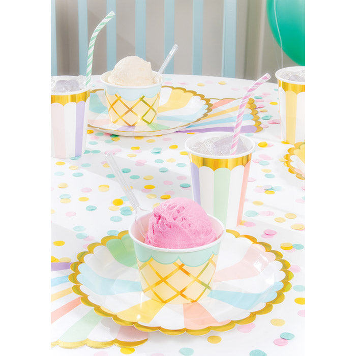 Party Decorations Ice Cream Party 9 oz Paper Treat Cups With Spoons, Foil 8ct