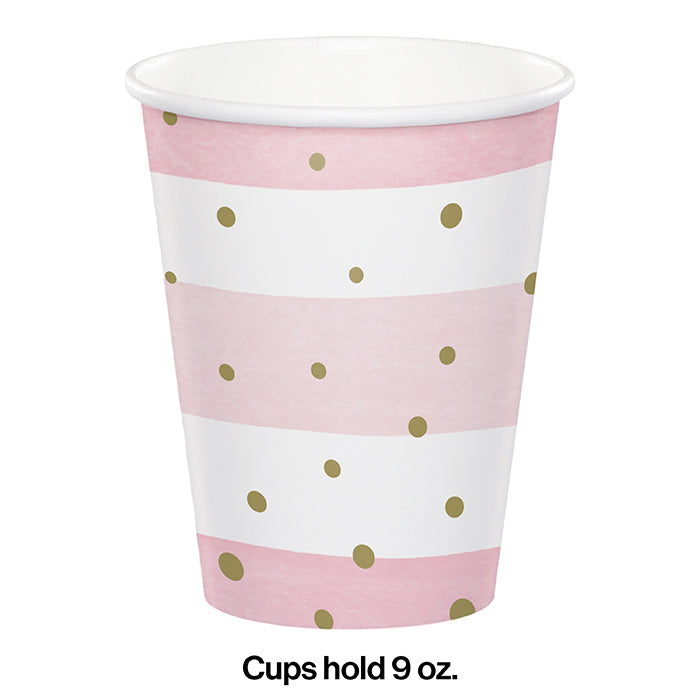 Party Decorations Pink Gold Celebration Paper Paper Hot/Cold Cups 9Oz. 8ct