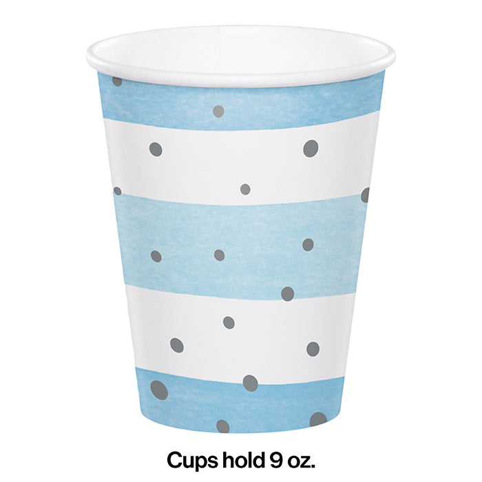 Party Decorations Blue Silver Celebration Paper Hot/Cold Cups 9Oz. 8ct