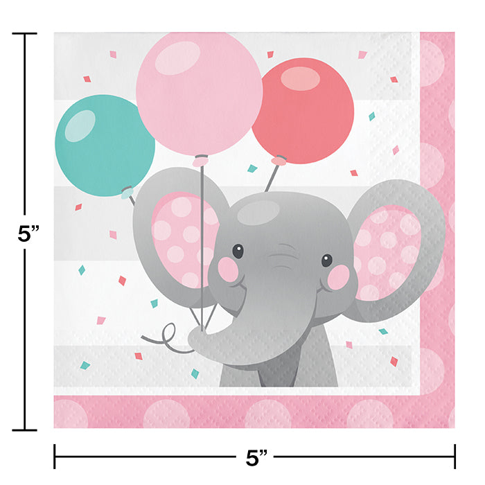 Party Decorations Enchanting Elephants Girl Beverage Napkins 16ct