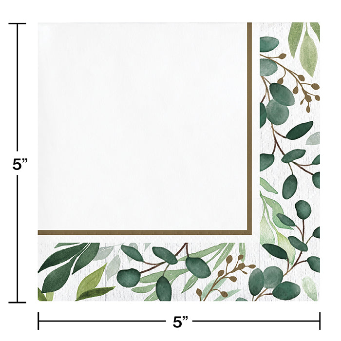 Party Decorations Eucalyptus Greens Beverage Napkins 16ct