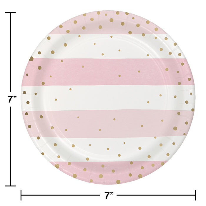 Party Decorations Pink Gold Celebration Paper Dessert Plate, Foil 8ct