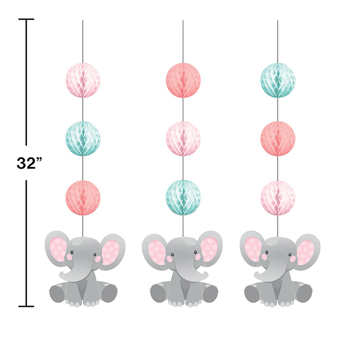 Party Decorations Enchanting Elephants Girl Hanging Cutouts W/ Honeycomb 3ct