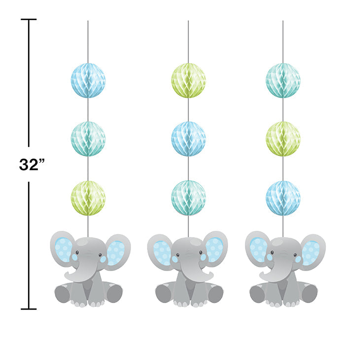 Party Decorations Enchanting Elephants Boy Hanging Cutouts W/ Honeycomb 3ct