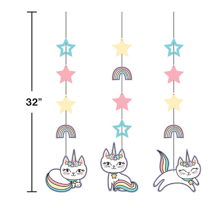 Party Decorations Sassy Caticorn Hanging Cutouts 3ct