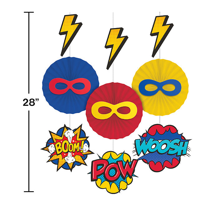 Party Decorations Superhero Party Hanging decorations W/ Cutouts And Paper Fan 3ct