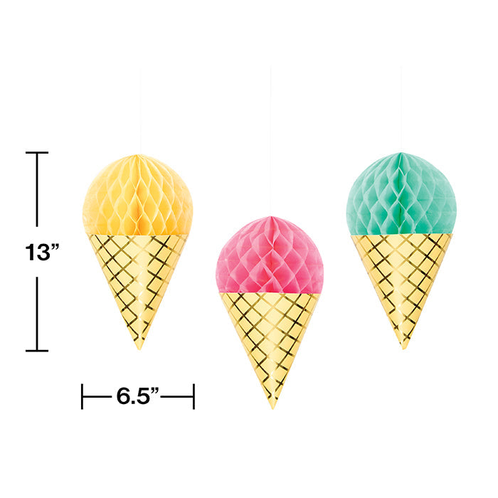 Party Decorations Ice Cream Party Hanging Honeycomb, Foil 3ct