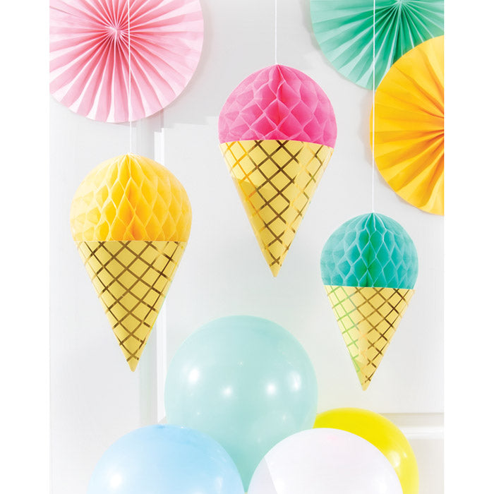 Party Decorations Ice Cream Party Hanging Honeycomb, Foil 3ct