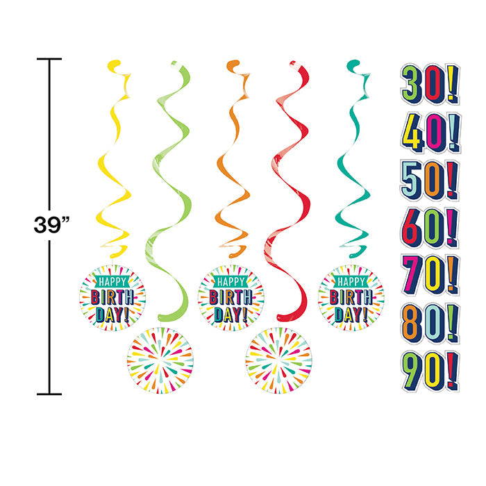 Party Decorations Birthday Burst Dizzy Danglers Assorted W/ Stickers 5ct