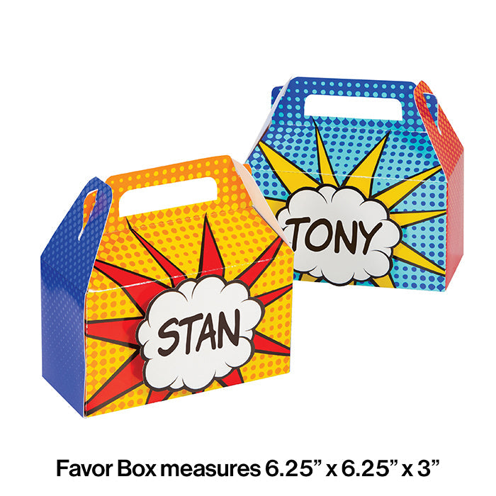 Party Decorations Superhero Party Treat Box W/ Dimensional Nametag 4ct