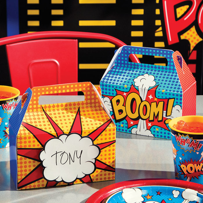 Party Decorations Superhero Party Treat Box W/ Dimensional Nametag 4ct