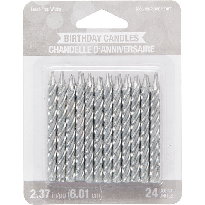 Party Decorations Silver Spiral Candles, 24 Count