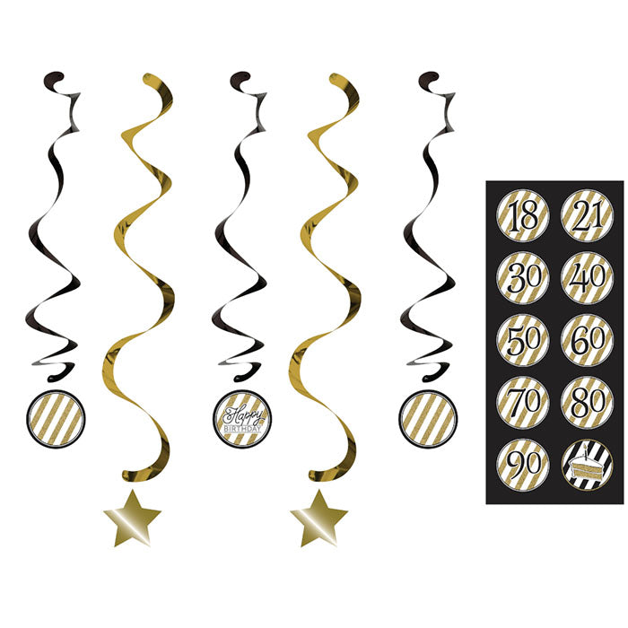 Party Decorations Black And Gold Dizzy Danglers, 5 ct