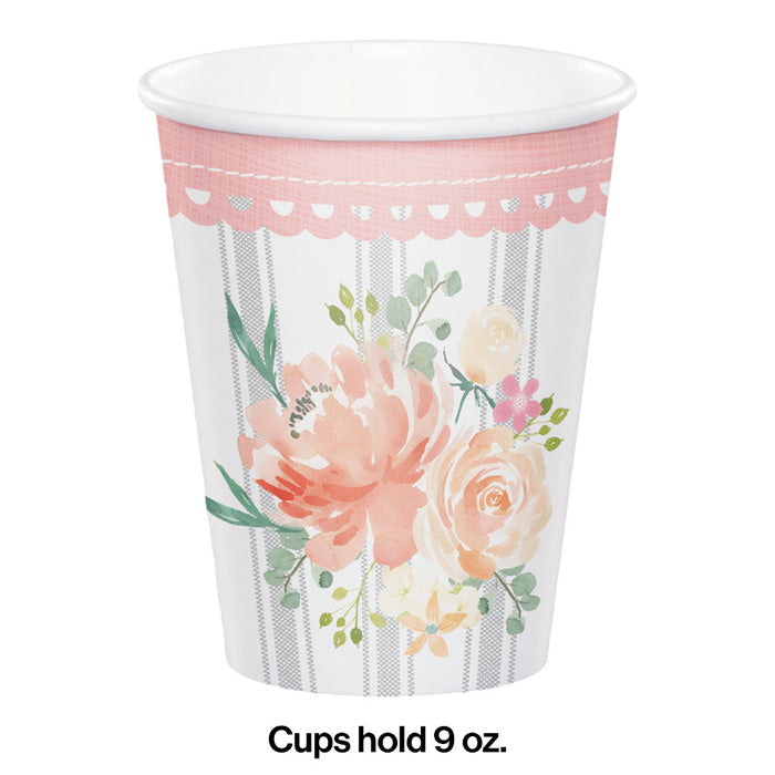 Party Decorations Farmhouse Floral Hot/Cold Paper Cups 9 Oz., 8 ct