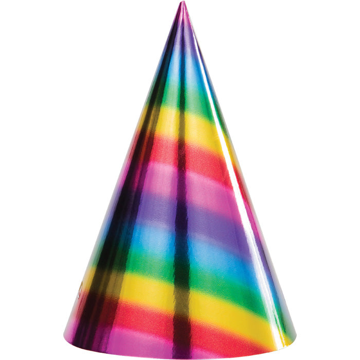 Party Decorations Rainbow Foil Party Hats, 8 Count