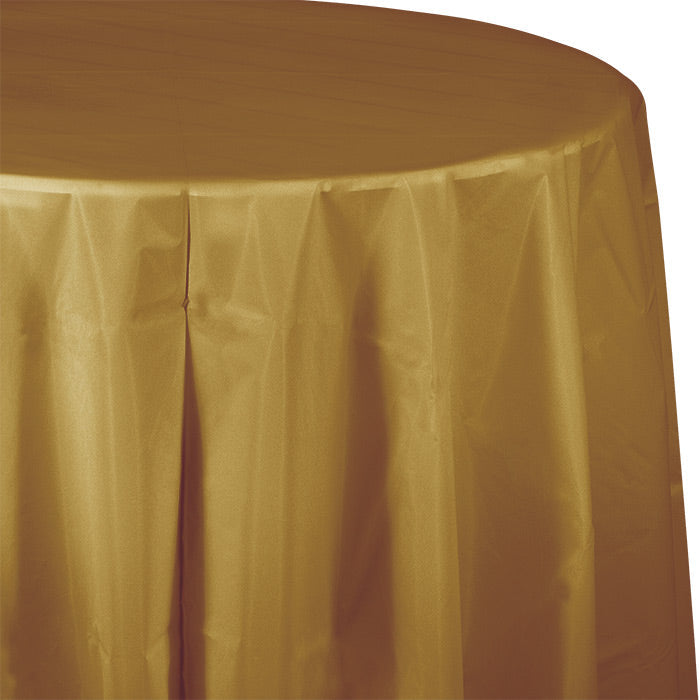 Party Decorations Glittering Gold RoundPlasticTablecover,  82"