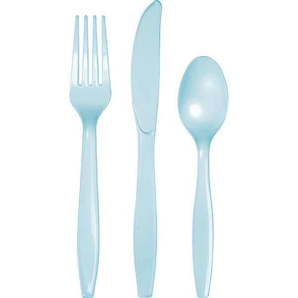 Party Decorations Pastel Blue Assorted Plastic Cutlery, 24 ct