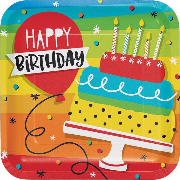 Party Decorations Hoppin' Birthday Cake  Square Paper Plates, 8 ct