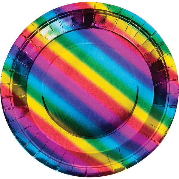 Party Decorations Rainbow Foil Paper Plates, 8 Count