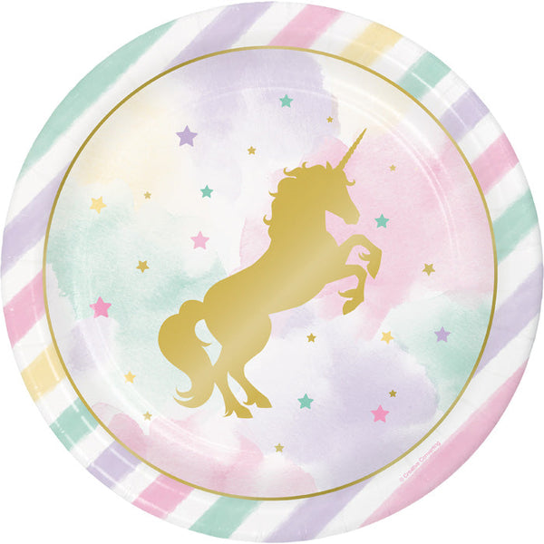 Party Decorations Sparkle Unicorn Paper Plates, 8 count