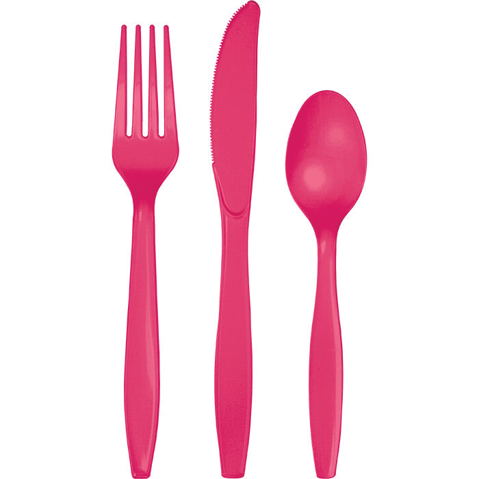 Party Decorations Hot Magenta Pink Assorted Plastic Cutlery, 24 ct