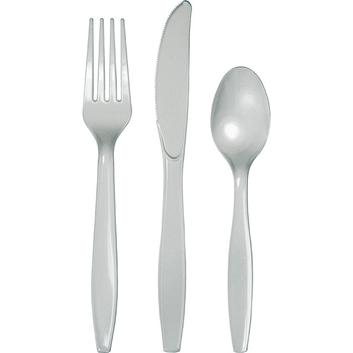 Party Decorations Shimmering Silver Assorted Plastic Cutlery, 24 ct