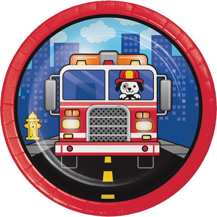 Party Decorations Fire Truck Paper Dessert Plates, 8 ct