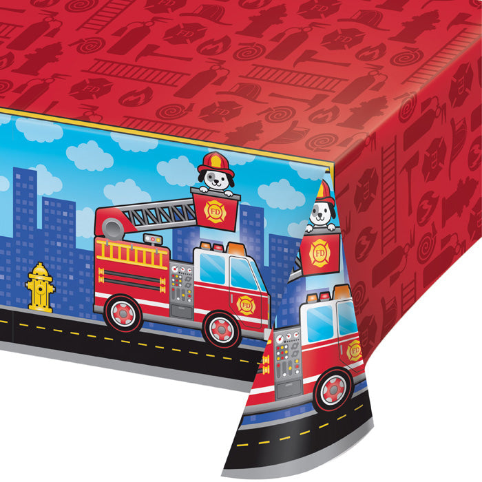 Party Decorations Fire Truck Plastic Tablecover All Over Print