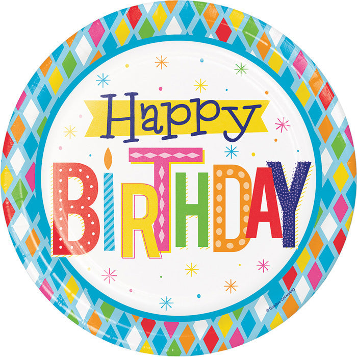 Party Decorations Bright Birthday Paper Plates, 8 ct