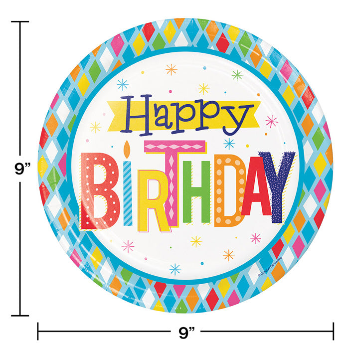 Party Decorations Bright Birthday Paper Plates, 8 ct