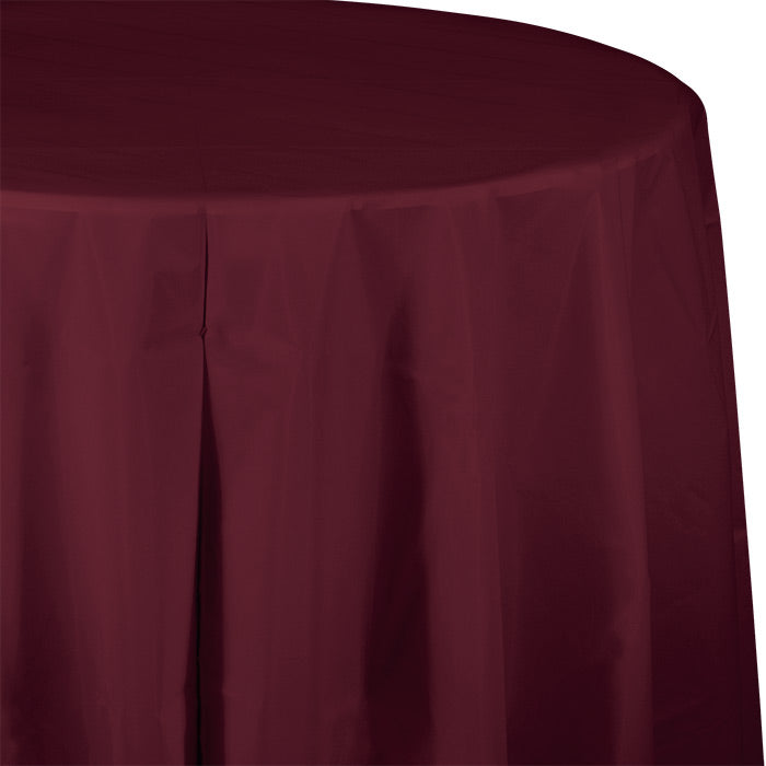 Party Decorations Burgundy Round Plastic Tablecover, 82"