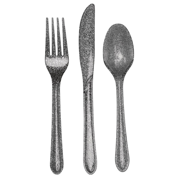 Party Decorations Glitz Silver Plastic Cutlery Set, 24 ct