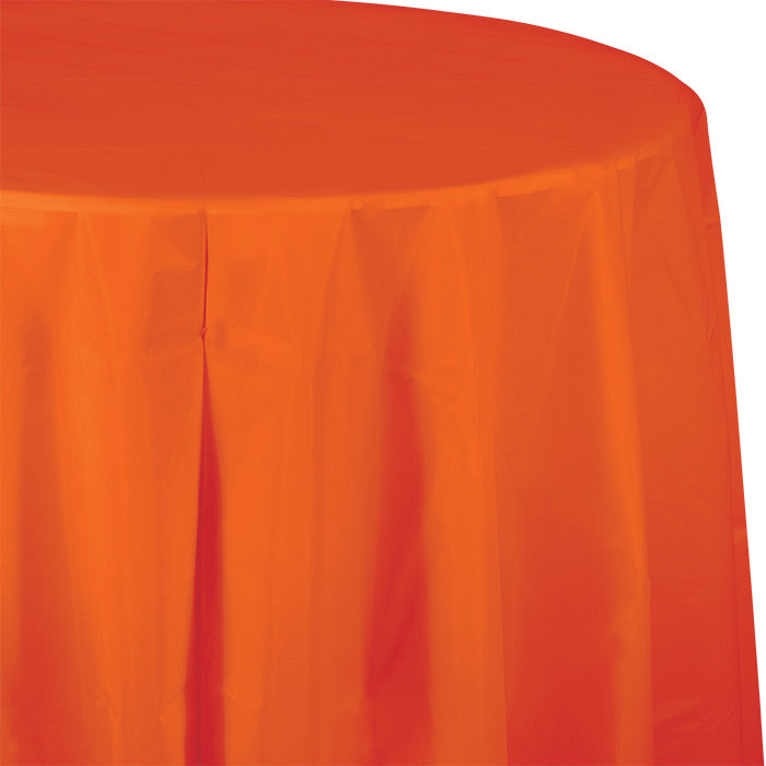 Party Decorations Sunkissed Orange Round Plastic Tablecover,  82"