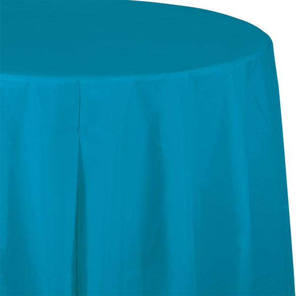 Party Decorations Turquoise Round Plastic Tablecover, 82