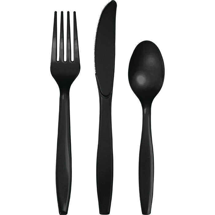 Party Decorations Black Assorted Plastic Cutlery, 24 ct