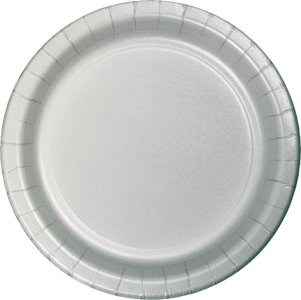 Party Decorations Shimmering Silver Paper Banquet Plates, 24 ct