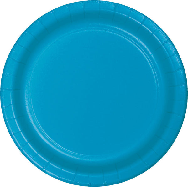 Party Decorations Turquoise Blue Paper Banquet Plates, 24 Count