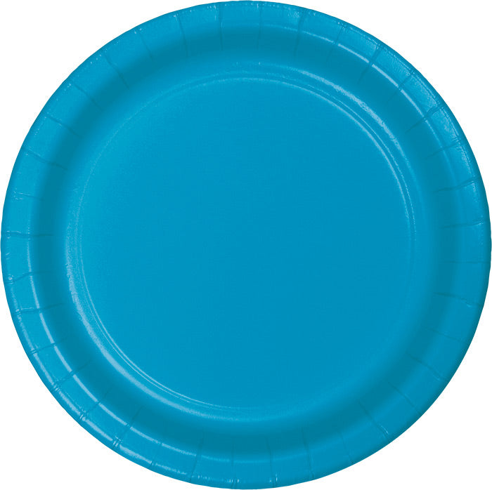 Party Decorations Turquoise Blue Paper Banquet Plates, 24 Count