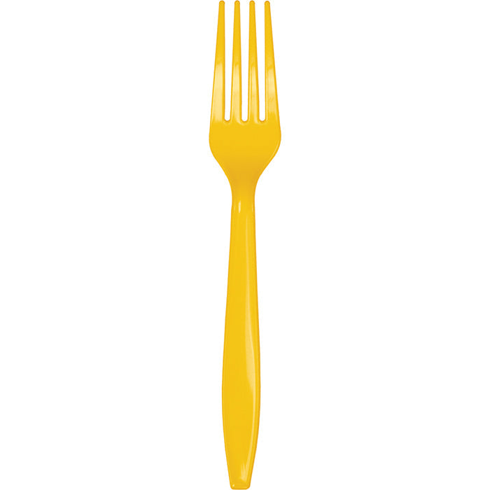 Party Decorations School Bus Yellow Plastic Forks, 24 ct