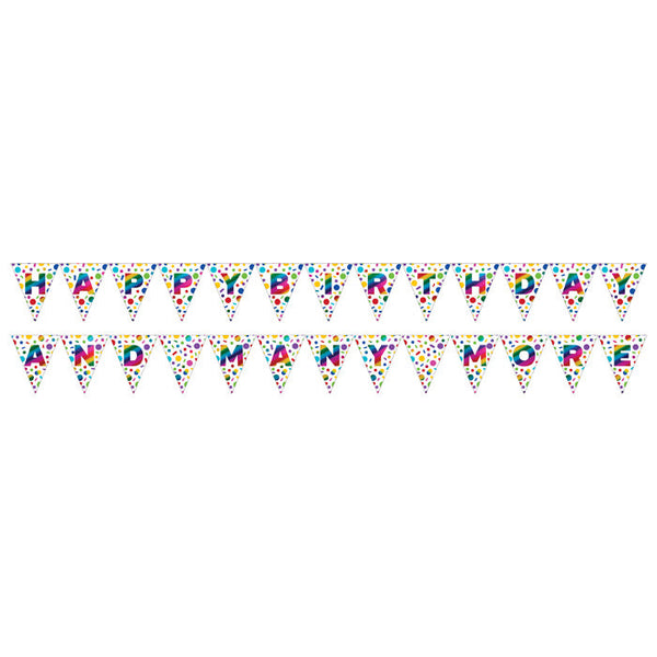 Party Decorations 2-Sided Pennant Banner, Rainbow Foil Birthday