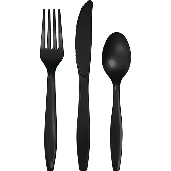 Party Decorations Black Assorted Cutlery Set, 18 ct